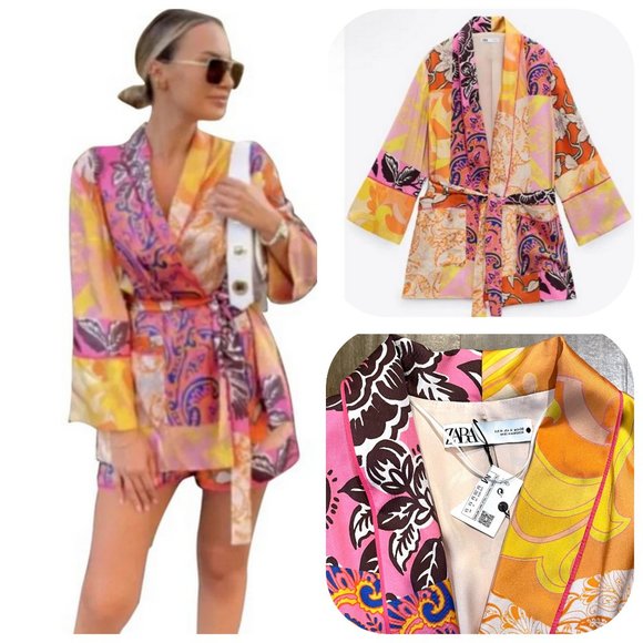 Zara Jackets & Blazers - NWT ZARA Floral Printed Belted Kimono Jacket M Blogger's Favorite M
